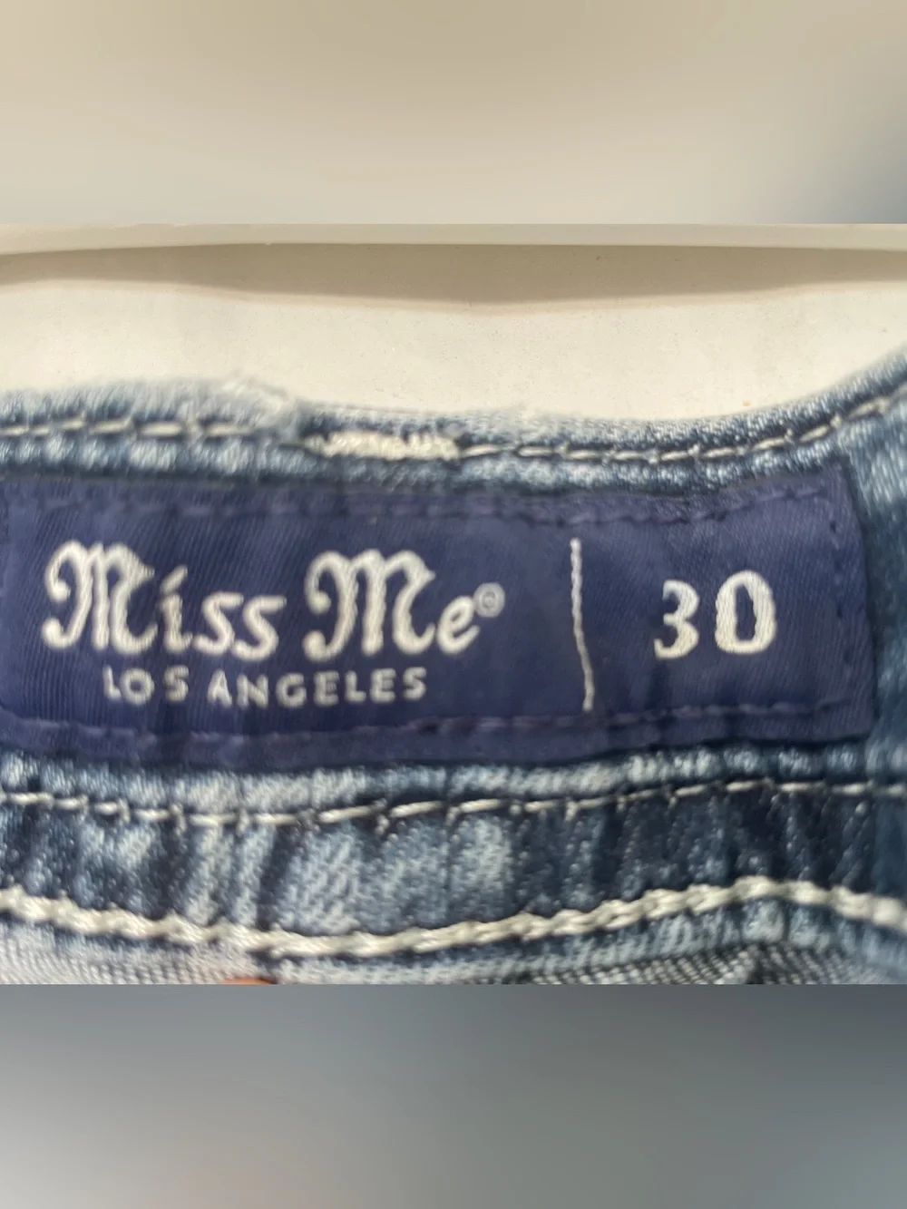 Miss Me Blue Flare Jeans with Contrast Stitching and bling back pockets.